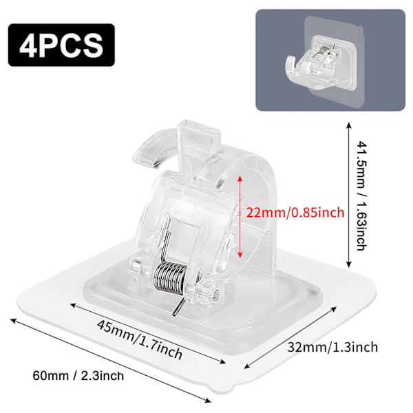 4 stk. selvklæbende gardinstangbeslag, ingen boremaskiner, gardinholdere, fastgørelsesstangsholder, gardinstangvægbeslag, håndklædestangskrog, hjem, transparent transparent