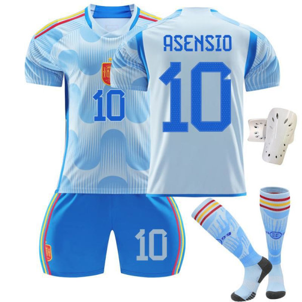 22-23 Spanien udebane blå nr. 10 Asensio 9 Gavi 21 Pedri 7 Morata fodbold uniformsæt No. 10 with socks + protective gear #24