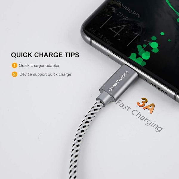 6 tommers USB C-kabel, kort, CableCreation kort USB til USB C-kabel 3A hurtigladekabel