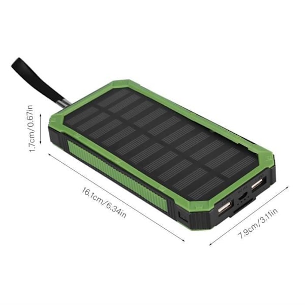 20000mAh Dual USB Powerbank, Bærbar Solcelle Hurtiglader - Grønn