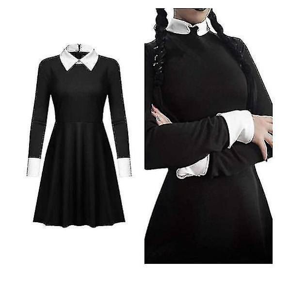 Wednesday Addams Kostyme for Voksne og Barn med Parykk With wig L