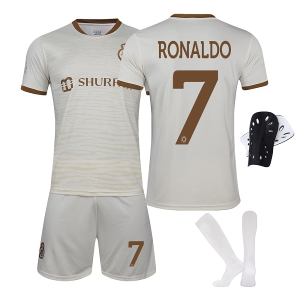 22-23 Riyadh Victory nr 7 Ronaldo fotbollströja set Saudiarabiska ligan vit tröja med nummertryck och strumpor No number + socks white gear S