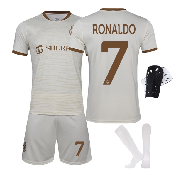 Fotballdraktsett Riyadh Victory nr. 7 Ronaldo 22-23, Saudi Arabian League, hvit drakt med trykt nummer og sokker No. 7 + socks white protective gear M