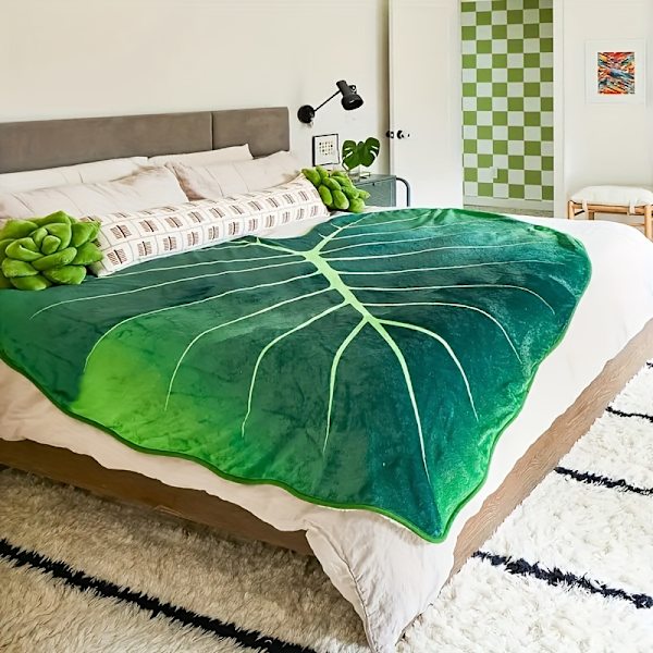 1 stk Flanellteppe i grønt bladform, mykt og koselig teppe for søvn, reise, sofa, seng, kontor, hjemmedekor, feriegave Grønn Green 130*150cm