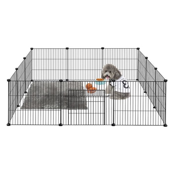 XMTECH Pet Playpen med dører, Metallbur Playpen, Justerbar DIY 12 paneler, 142x72x36cm, Svart