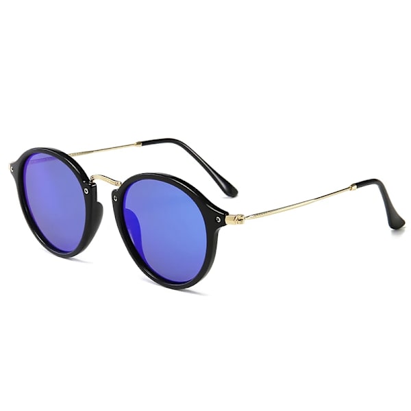 Klassinen pyöreä metallirunkoiset aurinkolasit unisex-tukku NO.5 Black/Blue mirror Classic