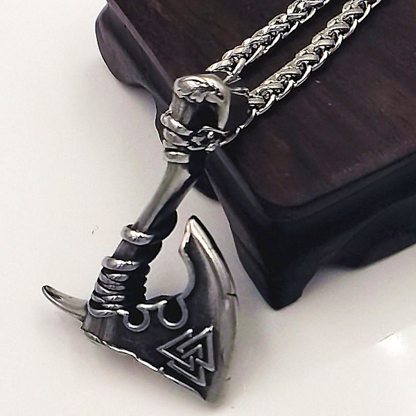 Miesten viikinkien Valknut-amuletti kirvesriipus, pohjoismainen riimukirves, talisman, ruostumattomasta teräksestä valmistettu riipus, kaulakoru steel color