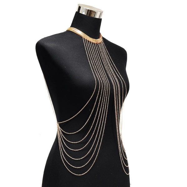 Body Chain Layered Gold Tofsar Halsband Modesmycken Belly W
