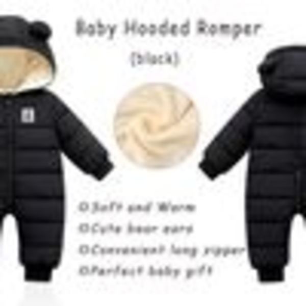 Baby Vinteroverall med Huva, Snöoverall Pojkar Flickor Långärmad Overall Varma Kläder Present (Svart, 90cm)