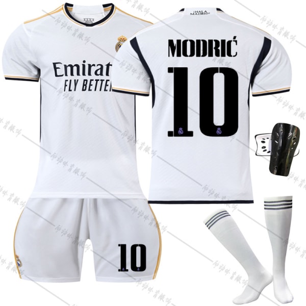 23-24 Nya Real Madrid hemmafotbollströja set nr 20 Vinicius 10 Modric 9 Benzema tröja No. 10 with socks + protective gear #28
