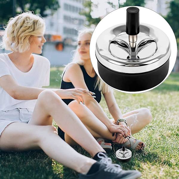 Vindtät stängd askkopp för kontor roterande metall rund askkopp