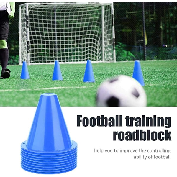 Fotballtreningskjegler, 10 stk treningskjegler for fotball BLÅ