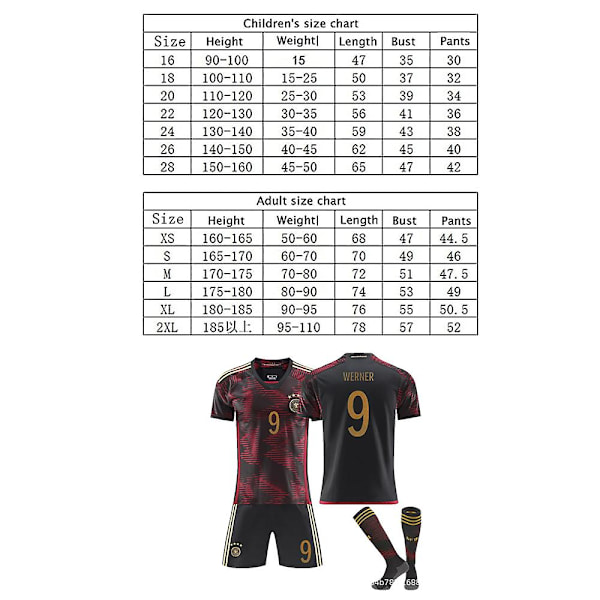 Tyskland VM-tröja #9 Werner fotbollströja vuxen pojke XL