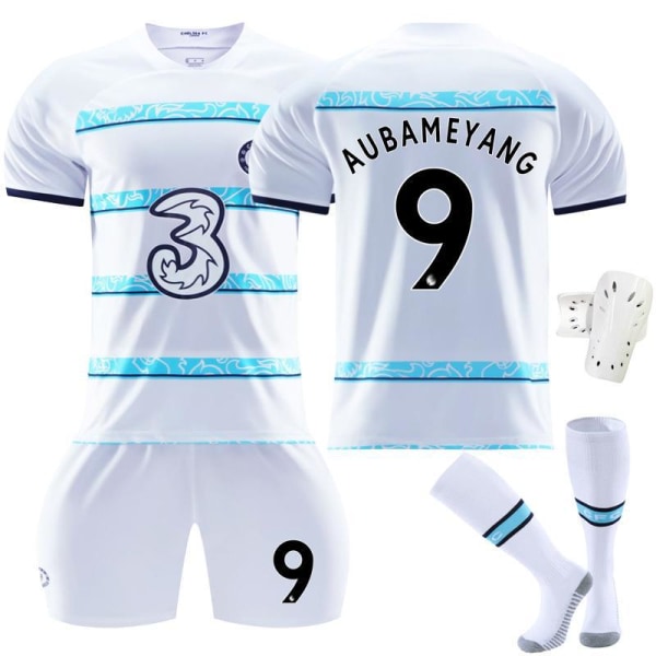 22-23 Chelsea bortaställ nr 10 Pulisic 9 Aubameyang 7 Kante 19 Mount vit fotbollströja 11 Felix,socks + protective gear #2XL