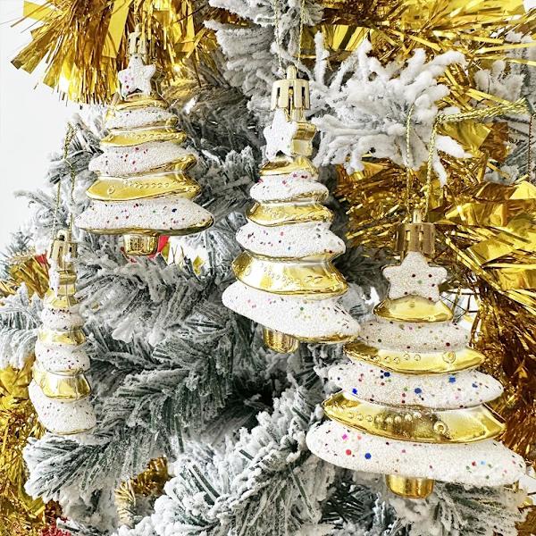 4 stykker juletrær hengende dekorasjoner glitter juletrær kuler juletrær dekorasjoner juletrær anheng glitter jul Gold