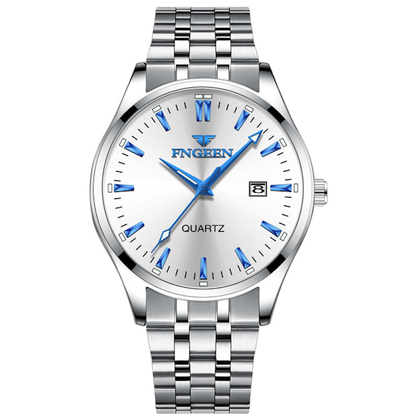 Herreur Business Quartz Ur, Analog Vandtæt Lysende Dato Casual Armbåndsur A-White