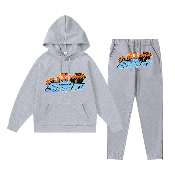 Trapst Tigerhuvud Tryck Hooded Plysch Sweatshirt Mode Gradient Bokstav Casual Sportset Tryck 06- Grå Print 06- Grey M
