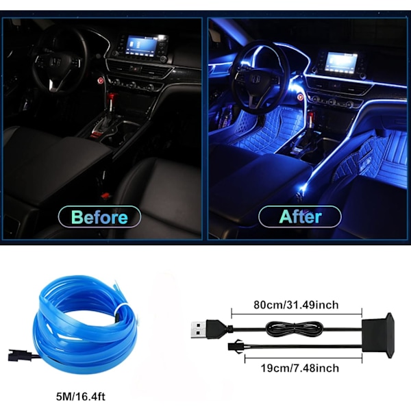 Auton sisävalot, 5m auton LED-valonauha, 5v auton LED-sisävalonauha, sopii kaikkiin automalleihin tunnelmavalaistus (sininen)