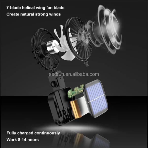 Personlig liten hopfällbar utomhus solcamping USB mini klämma fläkt uppladdningsbar bärbar Solar+Usb Charging