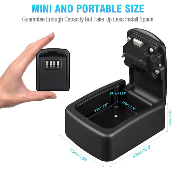 1 stk nøkkelskap, veggmontert nøkkelskap [Vanntett og rustfritt (svart)-80*95*42mm