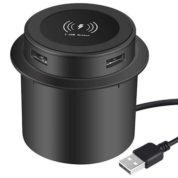 Pop-up skrivebords indbygget hurtig trådløs oplader med USB-port