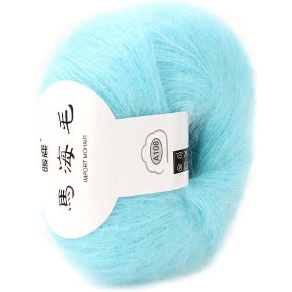 Stickad mjuk angora lång ullgarn varm med en virkning populär för DIY-vävning (ljusblå) Bright Blue