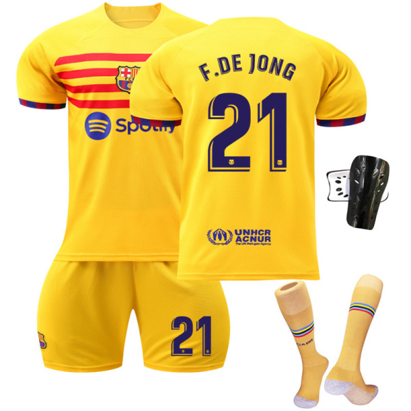 2022-23 Barcelona tre borta gul nr 9 Lewandowski 6 Gavi fotbollströja Katalonien element tröja No. 10 Fati with socks +  gear #20