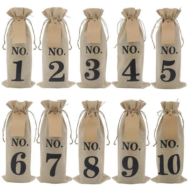 Nummererede hessian klud glasflaske gave B 10 stk lærred vinposer med etiketter til blind vinsmagning beige