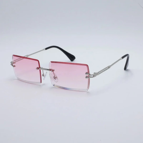 SPUKA #31274 Ramlösa Rektangulära Mode Solglasögon för Kvinnor och Män 18.Silver-Pink Fade