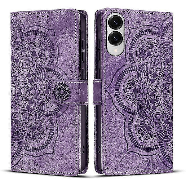 Frosted Læder Etui til Mandala Emed Retro Telefon Lilla(FQ) For Samsung Galaxy S25 Edge 5G Purple