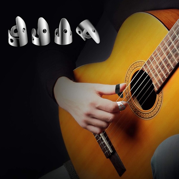12 sett med fingerplukkinger i stål for gitar, banjo og andre