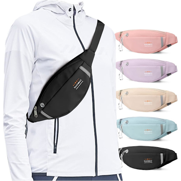 Liten Fanny Pack Vanntett Belteveske for Kvinner Crossbody Fanny Packs med Hodetelefonkontakt for Løping Reise Fotturer Lett Bum Bag Svart