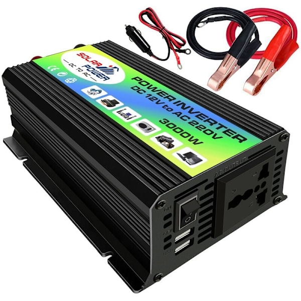 Peak Power 3000W Modified Sine Wave Inverter DC 12V to AC 220V High Frequency Converter, Black