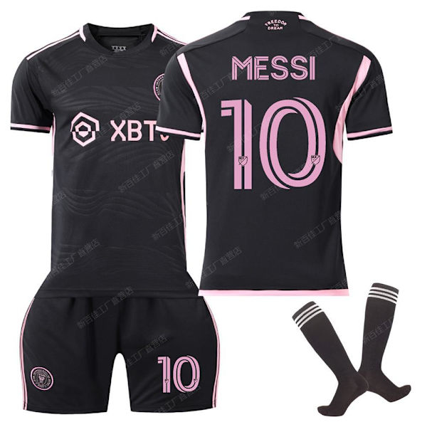 23-24 Miami Jersey No. 10 Messi Major League Soccer Jersey Koti Vieras Musta Vaaleanpunainen Puku Sukilla Size 10 single top 18 yards