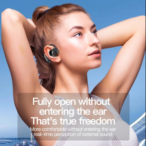 Immersive Bluetooth 5.3 Open Ear-hovedtelefoner - Trådløse øretelefoner med 16,2 mm driver - Enkle over-ear-knopper med ørekroge og indbygget mikrofon Black