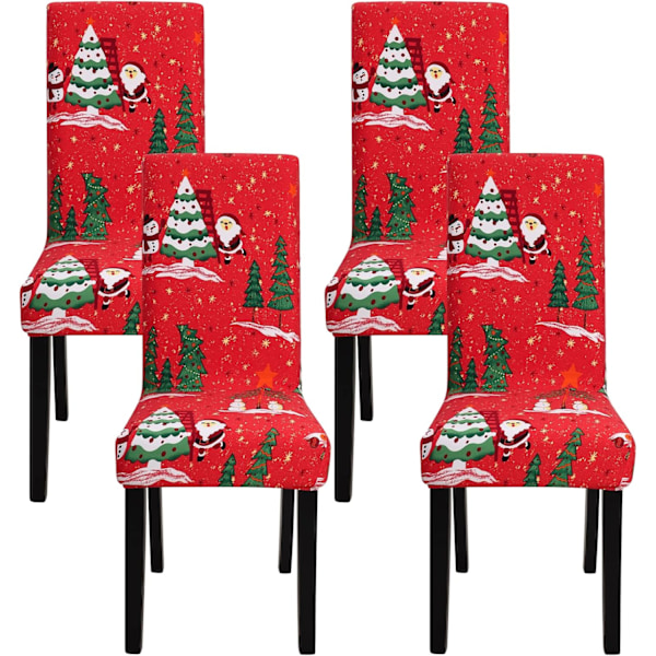 4-pack Julstolsöverdrag Stretchbar Avtagbar Tvättad Matrum Julgran Christmas Tree 4