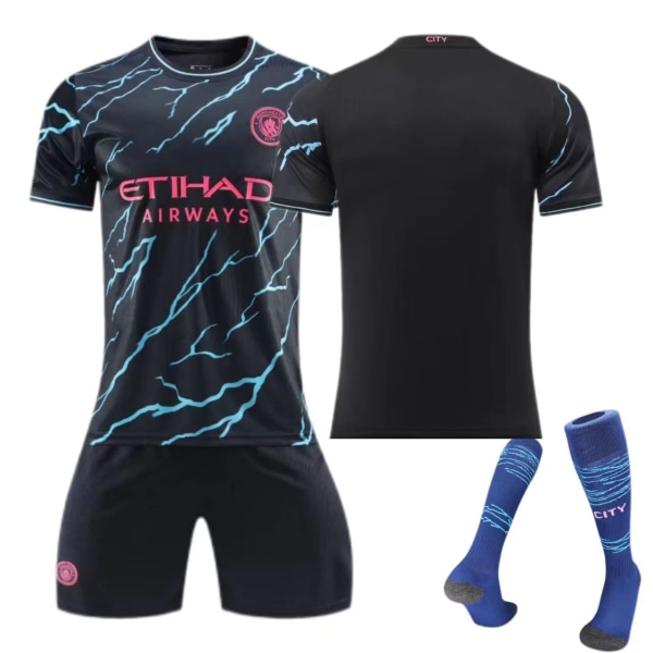 Manchester City Away Kit 23-24 nr. 9 Haaland 17 De Bruyne Børne- og voksen dragt - Fodboldtrøje - nr. 17 med sokker 16(90-100cm)