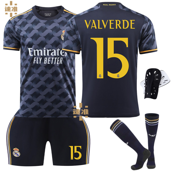 23-24 Real Madrid udebanefodboldtrøje nr. 7 Vinicius 5 Bellingham 10 Modric børnesæt No. 5 protective gear with socks XS