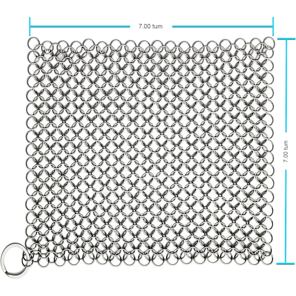 Gjuturautapuhdistus ruostumattomasta teräksestä valmistettu hioja 18 x 18 cm Ketjussa-hioja kaikentyyppisille paistinpannuille, gjuturautapannuille, grilleille ja hollantilaisille uuneille