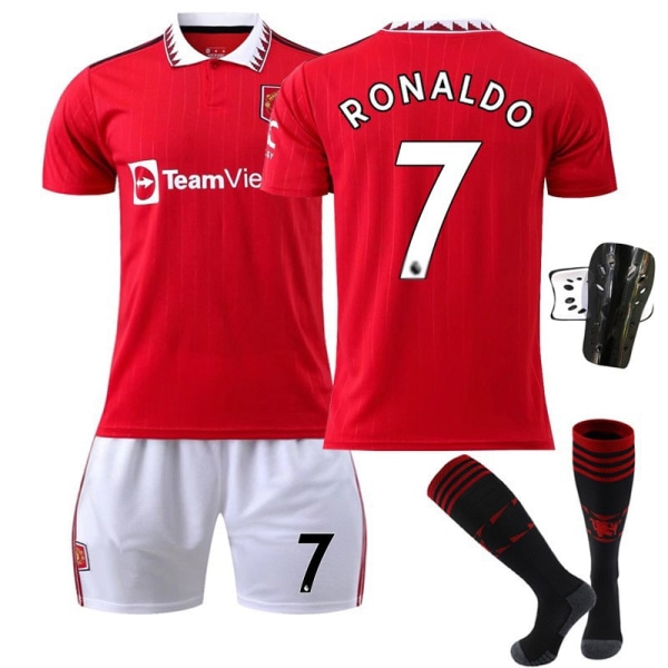 22-23 Red Devils hemmatröja nr 7 Ronaldo tröja nr 25 Sancho 10 Rashford 1 De Gea fotbollströja Martial Printed No. 25 star + socks + plate Children's clothing size 28