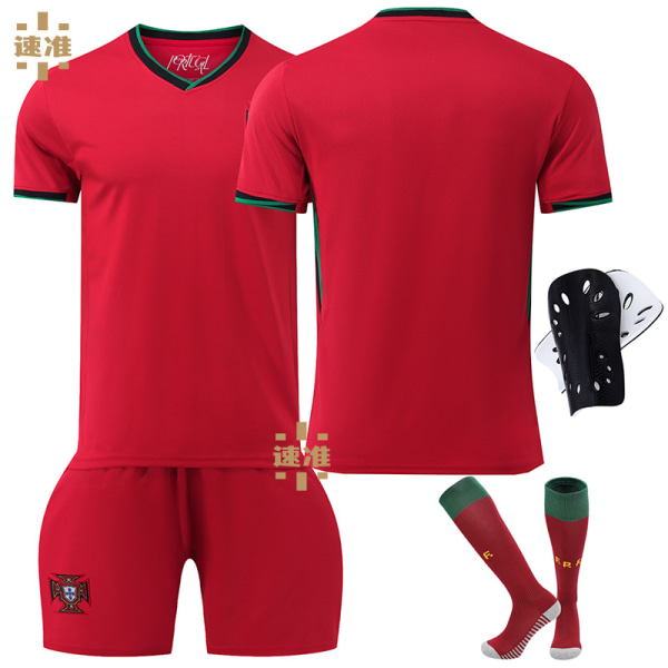 24-25 Europæisk Cup Portugal hjemme fodboldtrøje sæt nr. 7 Ronaldo trøje nr. 8 B Fee trøje børnesæt No size socks + protective gear XS