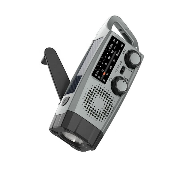 Vevradio med Solcellepanel, Lommelykt og 2000mAh Powerbank SOS Rød