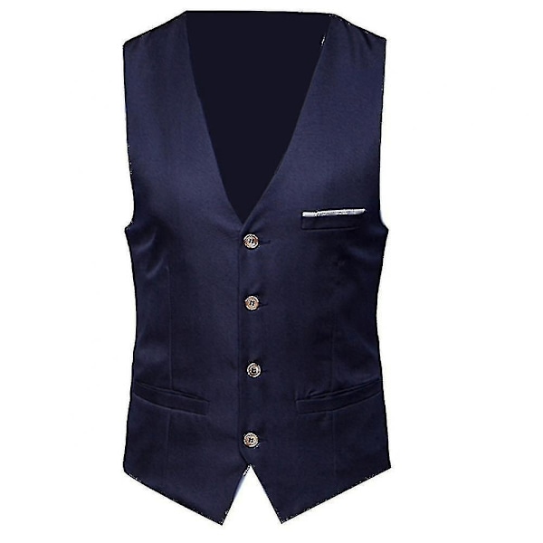 Plus Size Herre Solid Farvet Suit Vest Enkeltbrystet Business Vest - WELLNGS Blå Navy Blue XL