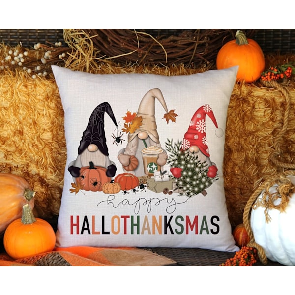 Halloween Gnome Pudebetræk 18x18, Efterår Thanksgiving Jul Kast Pudebetræk til Sofa, Høst Ferie Landhus Hjemmeindretning