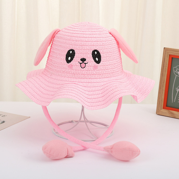 Sommerhatt for barn med ører, tegneserie kaninører, stråhatt, søt fiskerhatt for voksne, et klypeøre vil bevege solhatt light pink