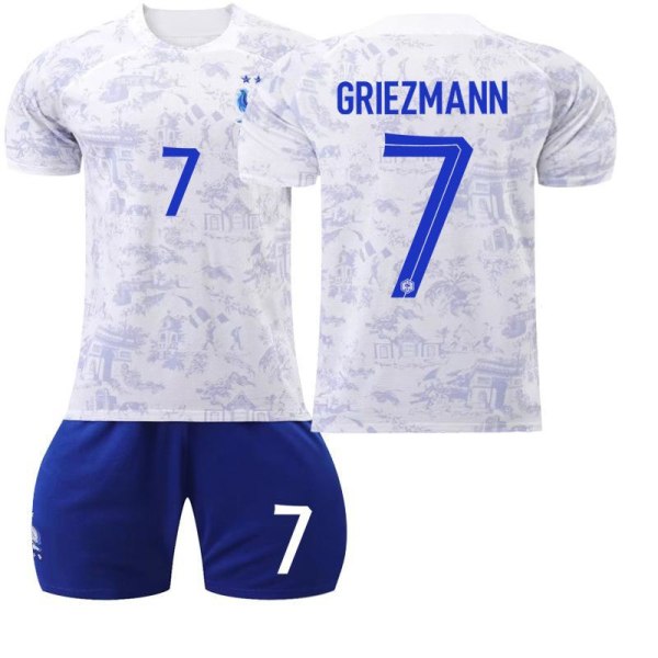 22-23 Frankrike borta nr 10 Mbappe fotbollströja 19 Benzema 7 Griezmann 9 Giroud kortärmad vit dräkt 2223 France away number 7 #S