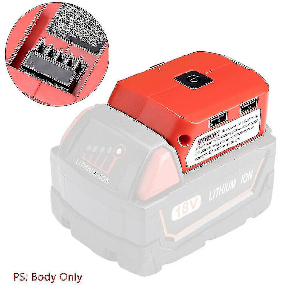 USB-lader Batteriadapter 18V Strømforsyning med LED for Milwaukee 49-24-2371 M18773