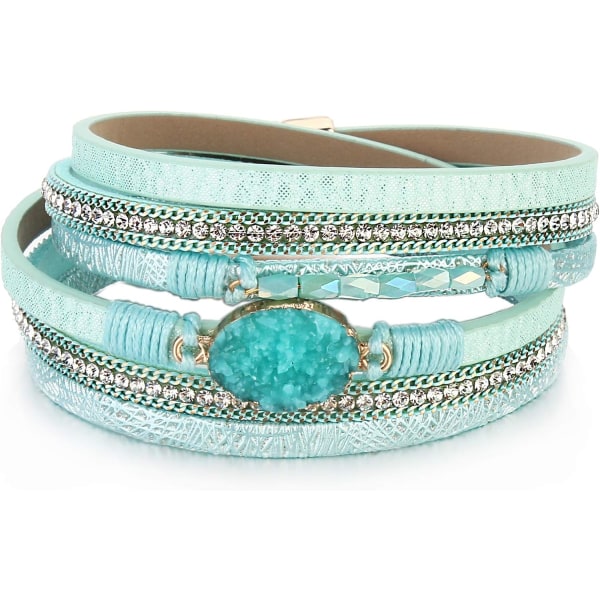 Läderomslagsarmband Boho Cuff Armband Crystal Bead Armband