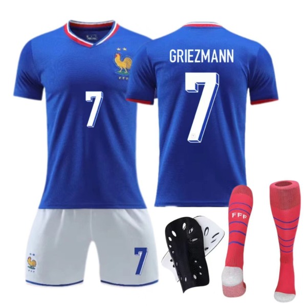 Euroopan Cup Ranskan kotipaita 2024 Lasten aikuisten sarja nro 10 Mbappe Jalkapallopaita No. 11 socks + protective gear XL