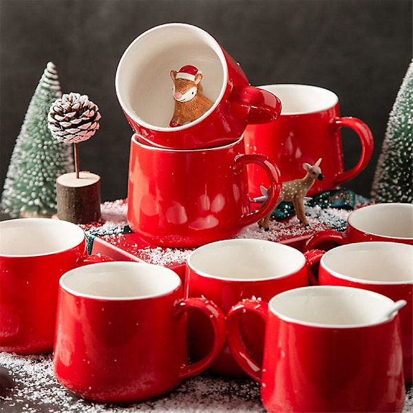 Julekopper Par Keramiske Julemandsfikurer med Låg og Ske Ny Design Jule Stil Kontor Hjem Mælk Kaffe Kop Squirrel